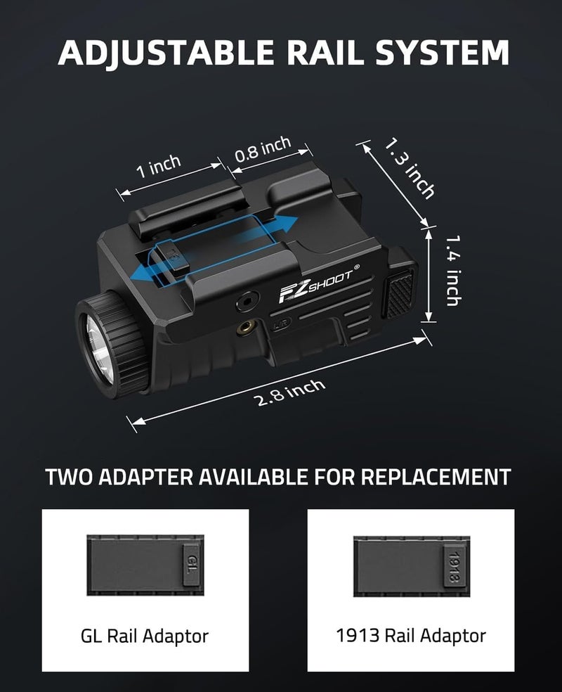 EZshoot 800 Lumens Pistol Light Laser Combo Rechargeable, Pistol Flashlight with Slidable Rail Compatible with Glock and Picatinny Rail, Tactical Flashlight with Blue Laser Beam - Image 4